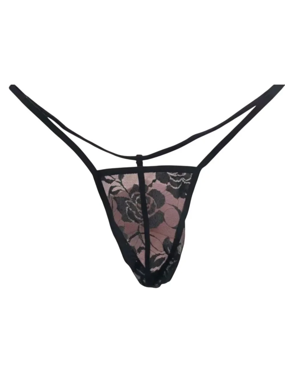 Men’s Black Lace G-String Floral Thong*Pouch*Gay*Sissy*Femboy*Cosplay*L*NIP